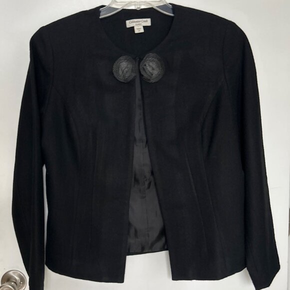 Coldwater Creek Women Black Open-Front Blazer Fully Lined Wool Blend Size 14 - Picture 1 of 7